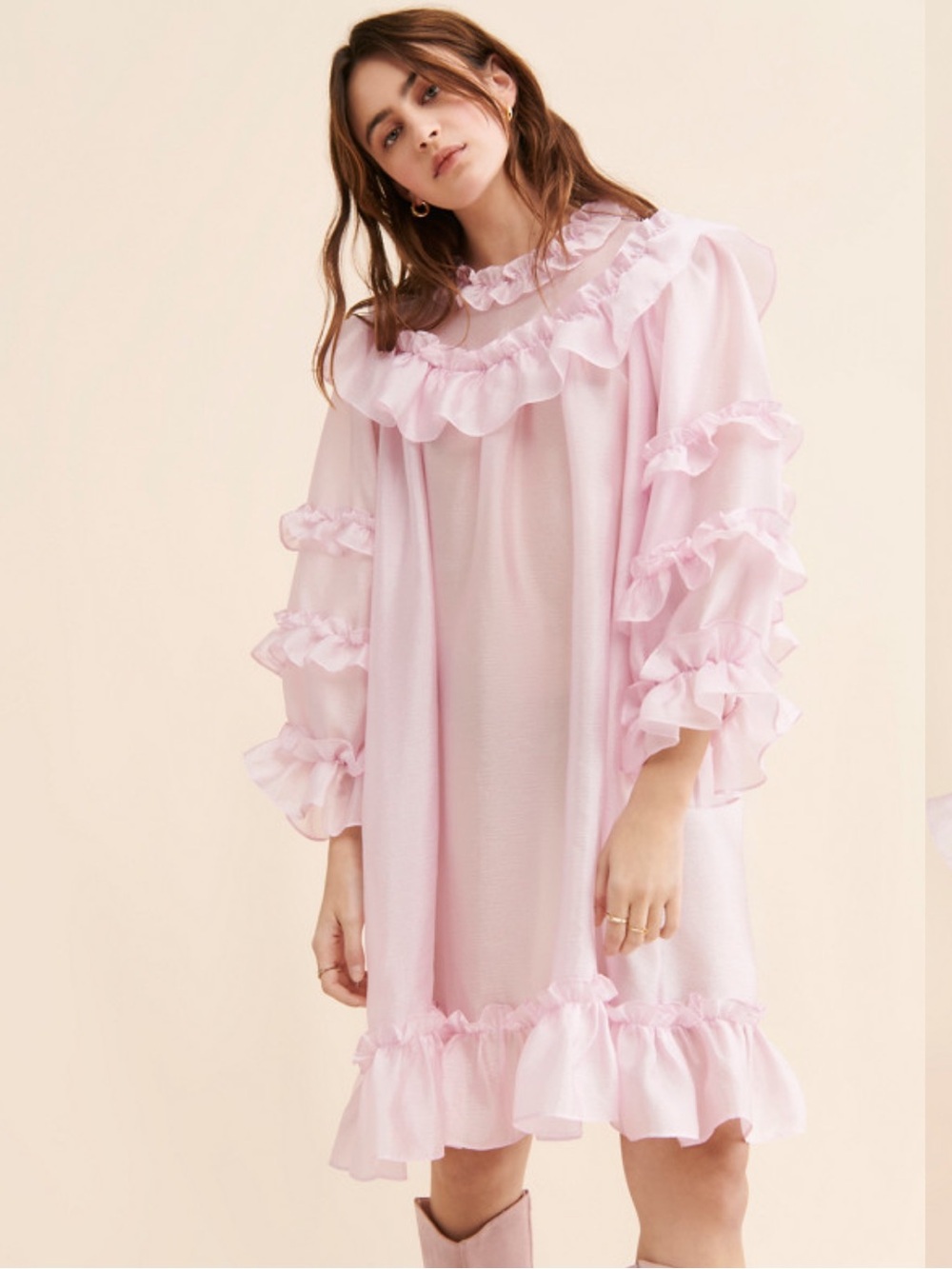 New Anthropologie Stella Nova Adena Ruffle Dress Lilac Pink Sz 40 8